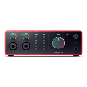 Interfaz de Audio Scarlett 4i4 4ta generación Focusrite – 4 entradas y 4 salidas USB-C para estudio profesional